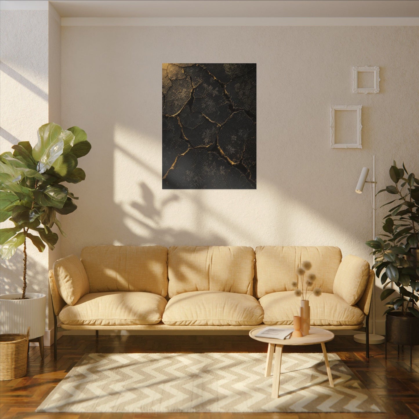 Cracked Earth Canvas Art | Winter Dark Japandi Shadow Zen Art
