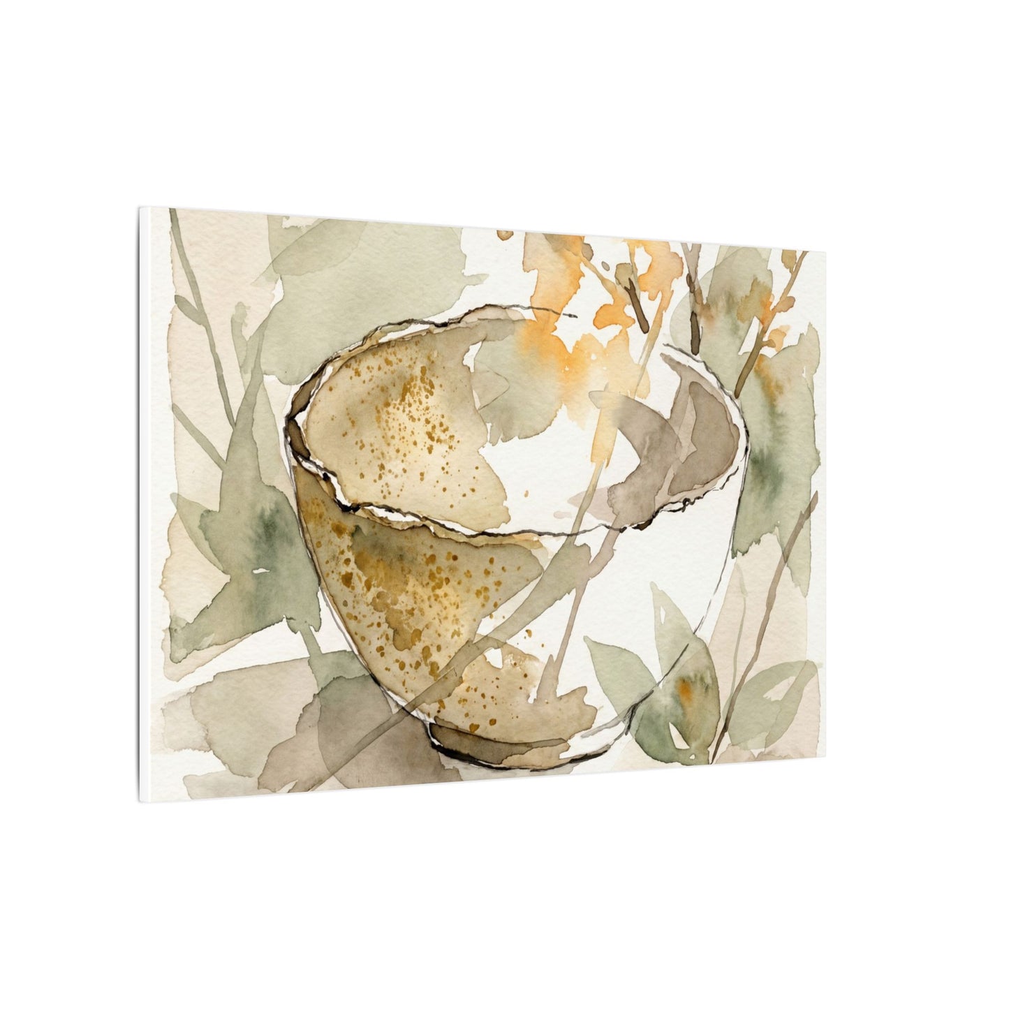 Spring Ceramic Bowl Watercolor Canvas Art | Neutral Decor