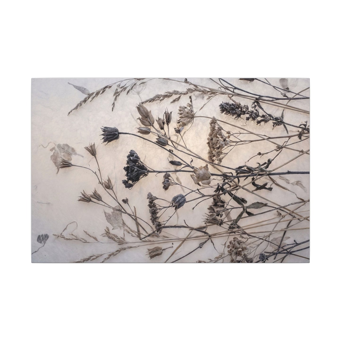 Elegant Dried Flowers Canvas Art - Japanese Pattern Japandi