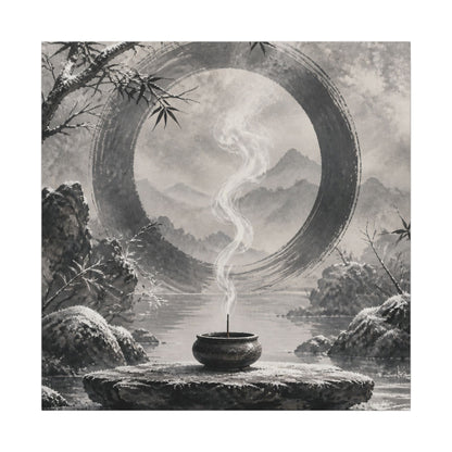 Incense Smoke Canvas Art | Winter Zen Sumi E Art