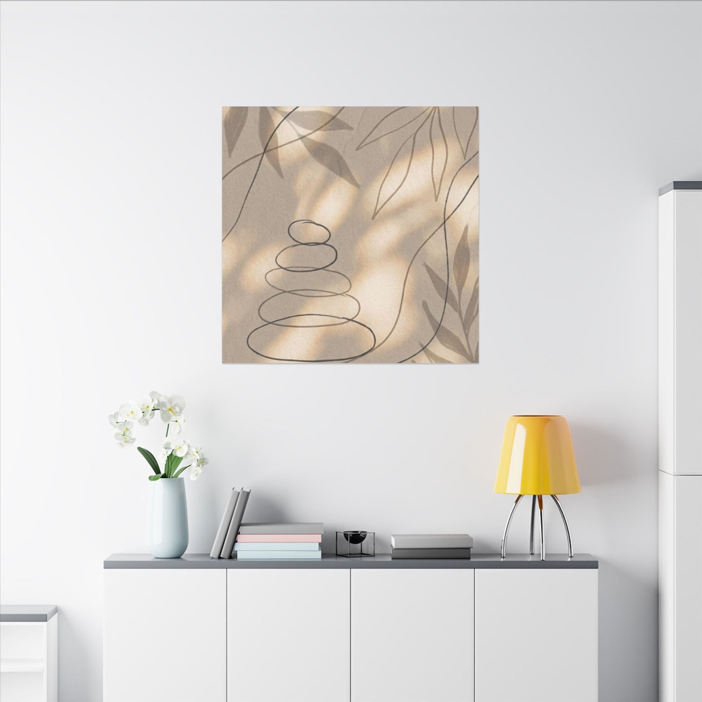 River Stones Minimal Line Canvas Art | Earthy Japandi Art
