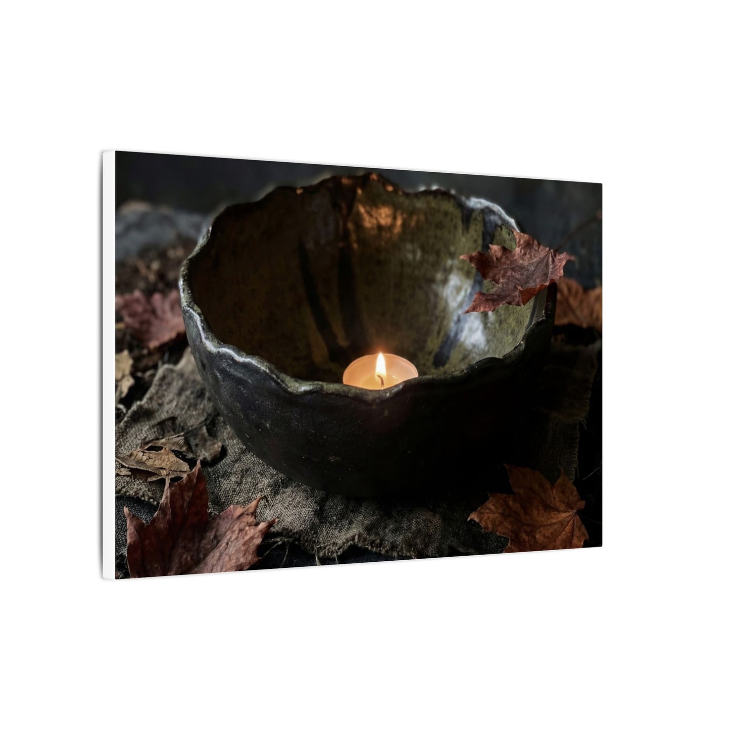Candlelight Ceramic Bowl Canvas Art - Dark Japandi Kanso