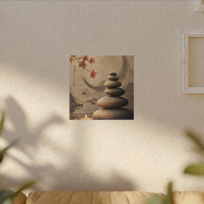 Japandi River Stones in Candlelight | Japanese Pattern Canvas Art