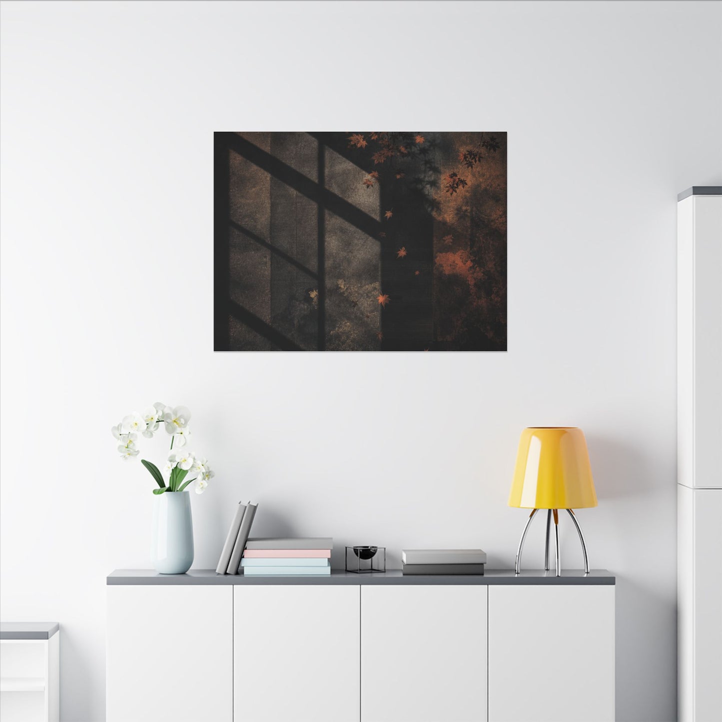 Sophisticated Shadow Play Canvas Art - Dark Texture Dark Japandi