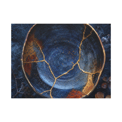 Kintsugi Ceramic Bowl in Moonlight | Crackle Gold Canvas Art