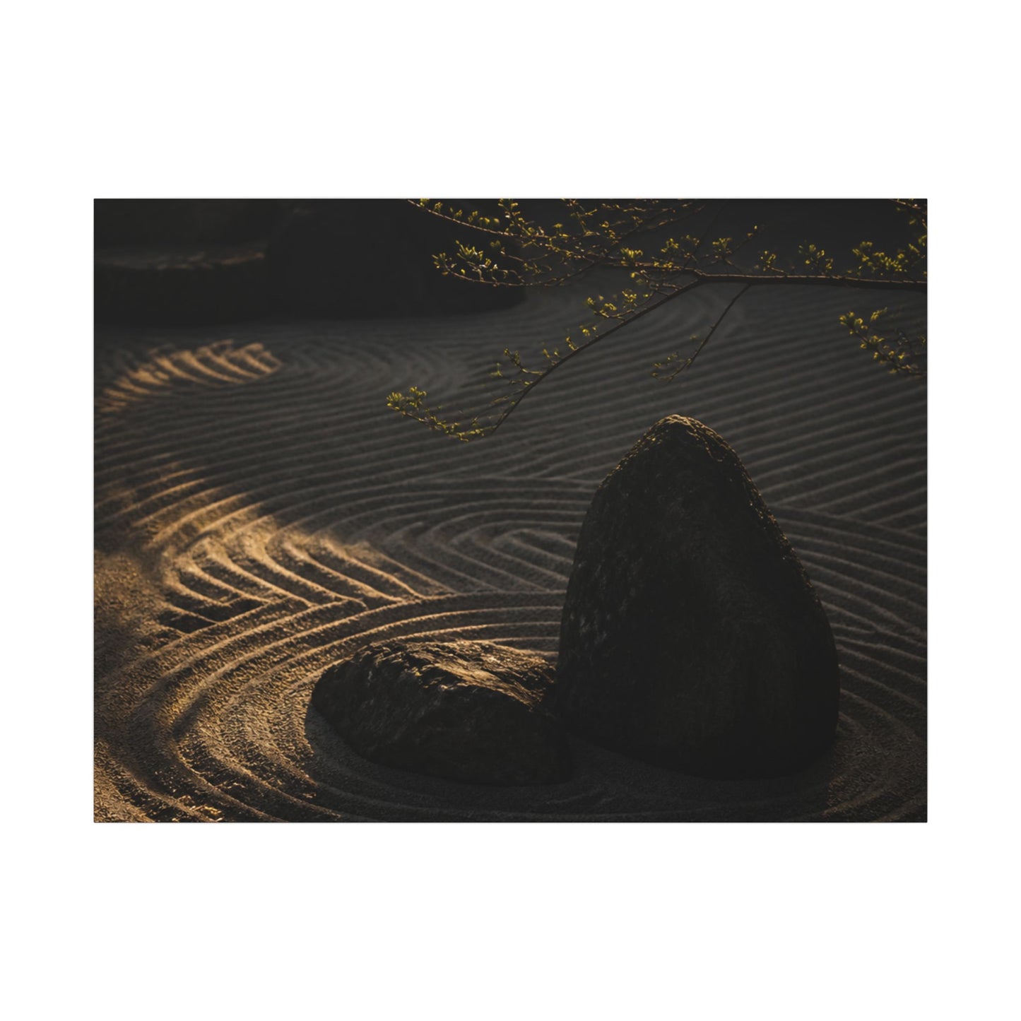 Ma Rock Garden Canvas Art - Dark Japandi Shadow Zen