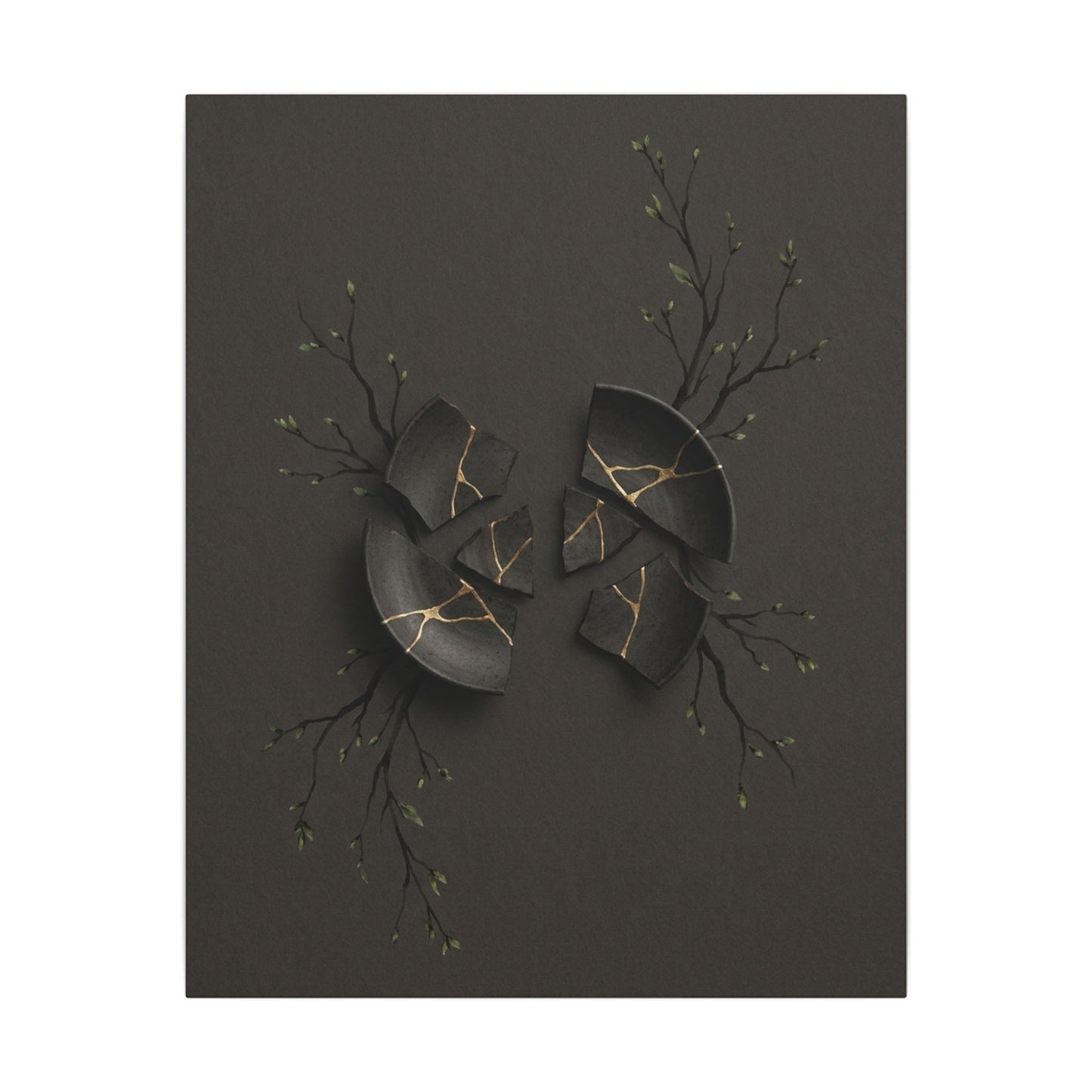 Sophisticated Broken Pottery Canvas Art - Charcoal Ink Dark Japandi