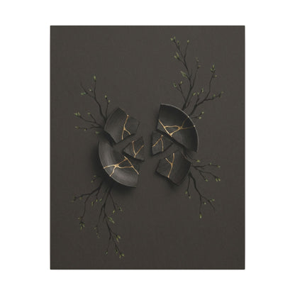 Sophisticated Broken Pottery Canvas Art - Charcoal Ink Dark Japandi