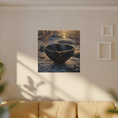 Ceramic Bowl Canvas Art | Winter Kintsugi Gold Repair Art
