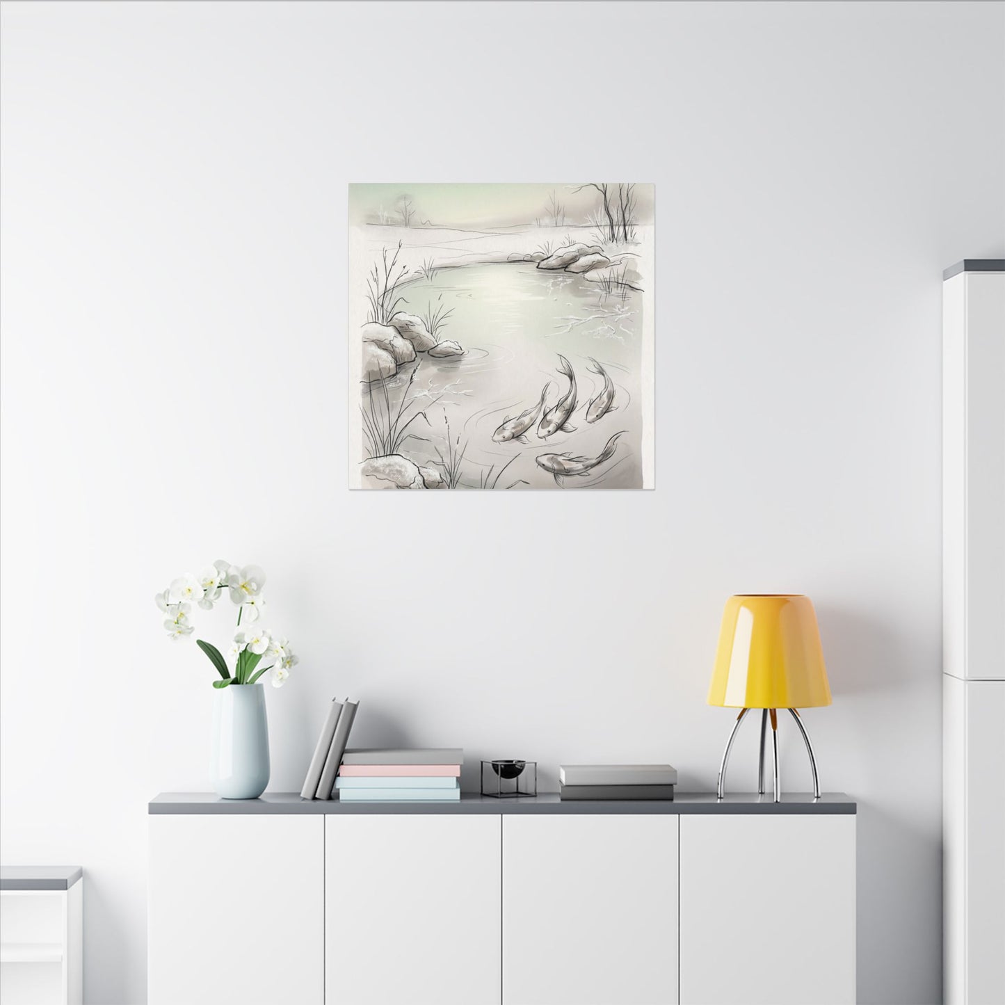Koi Pond Minimal Line Canvas Art | Cozy Japandi Art