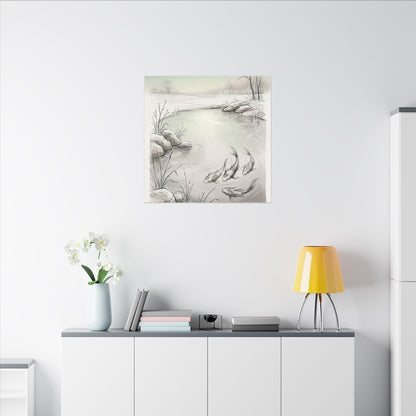 Koi Pond Minimal Line Canvas Art | Cozy Japandi Art