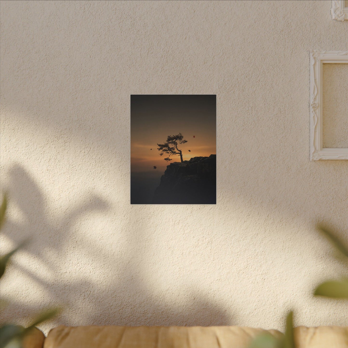 Dark Japandi Pine Tree in Golden Hour | Moody Minimal Canvas Art