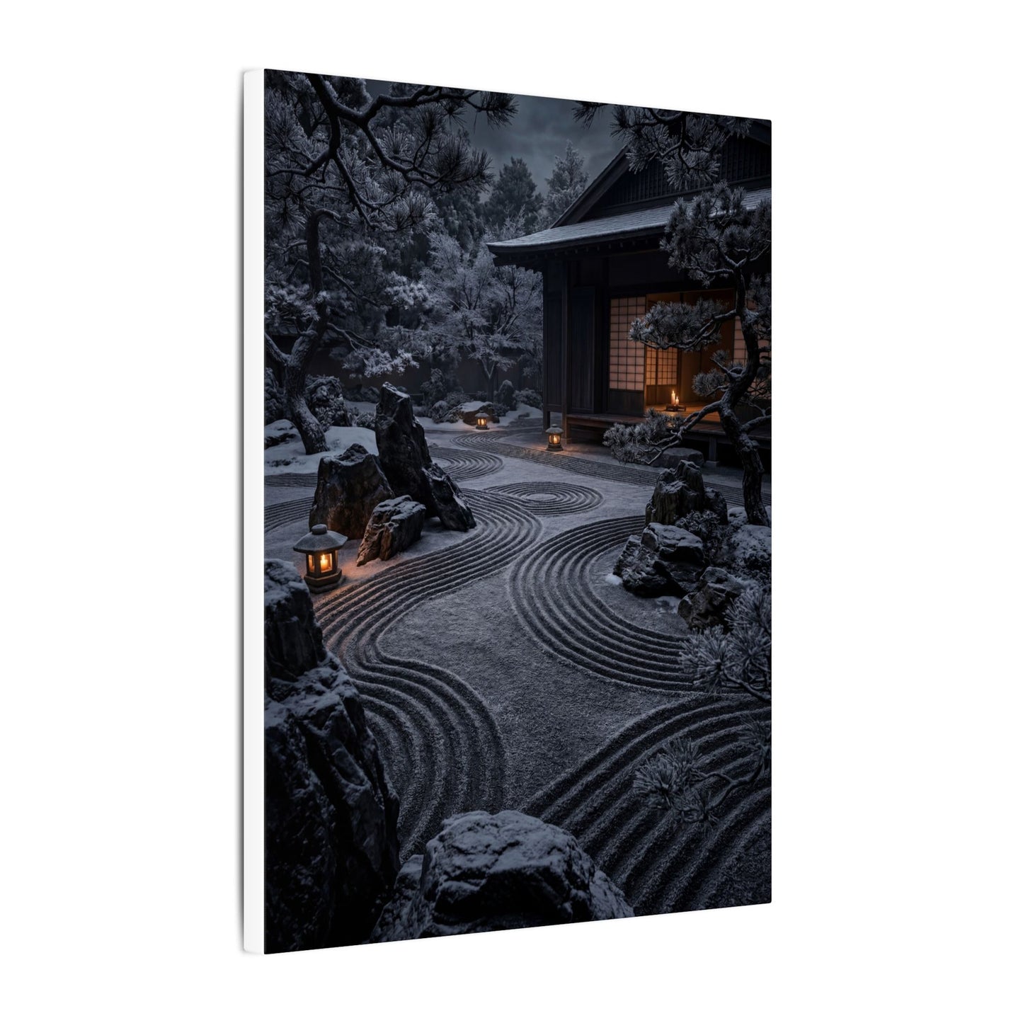 Candlelight Rock Garden Canvas Art - Dark Japandi Fukinsei