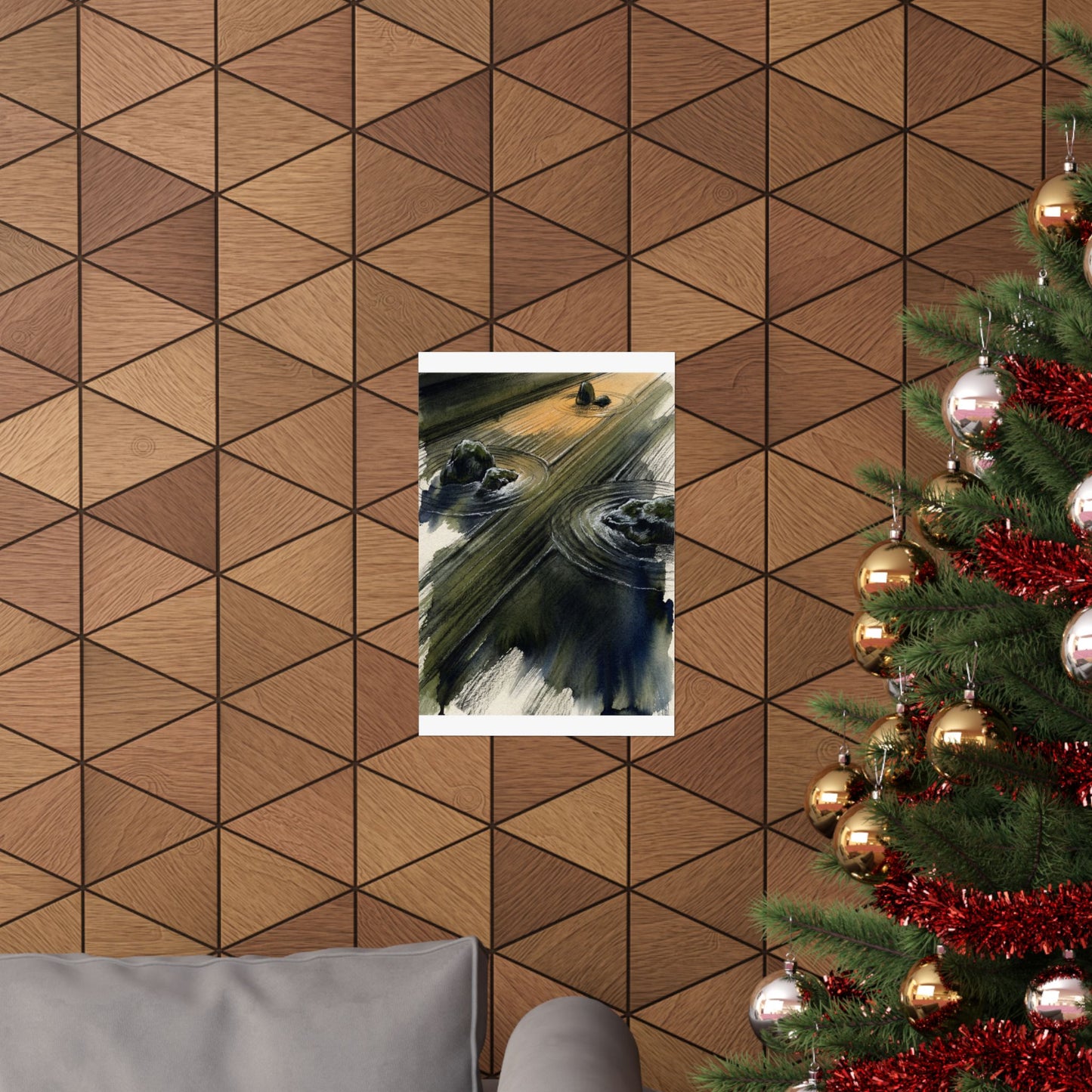 Golden Hour Rock Garden Wall Art Print - Dark Japandi Ma