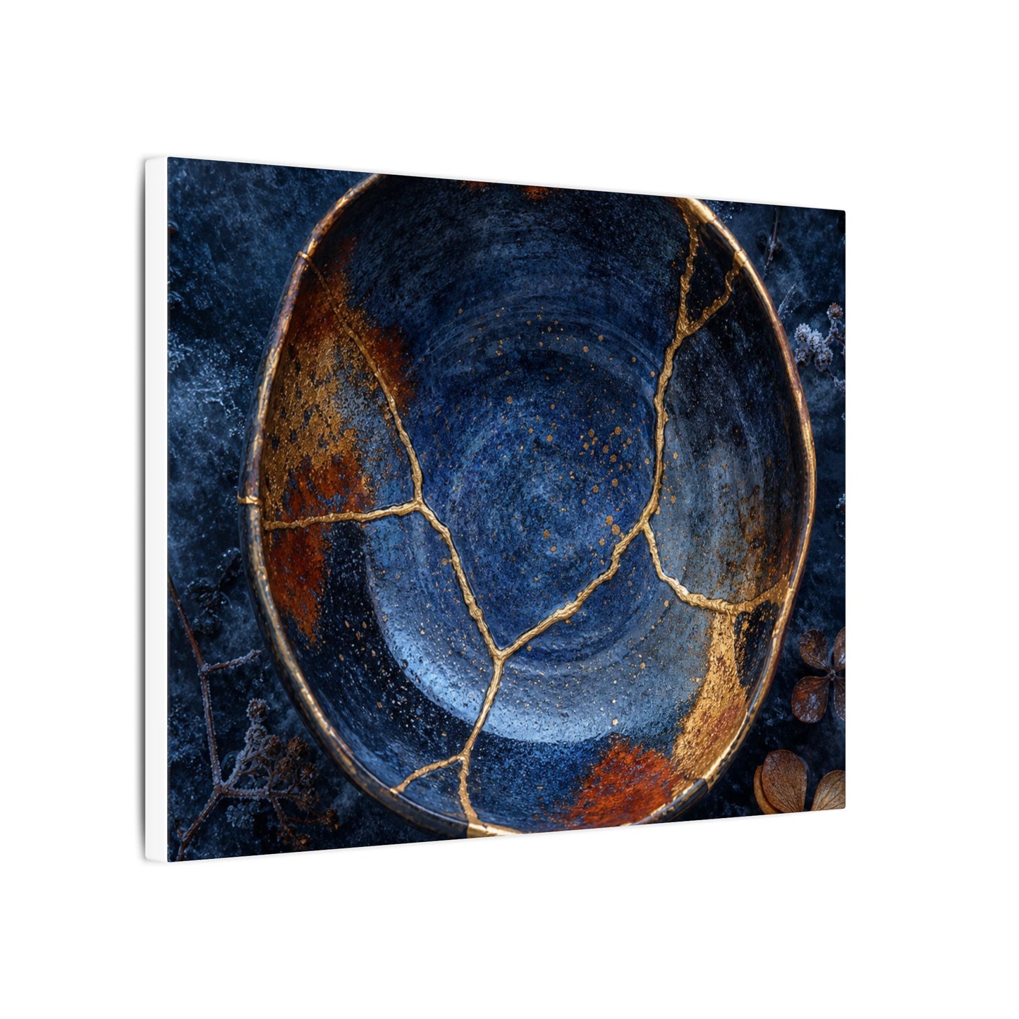 Kintsugi Ceramic Bowl in Moonlight | Crackle Gold Canvas Art