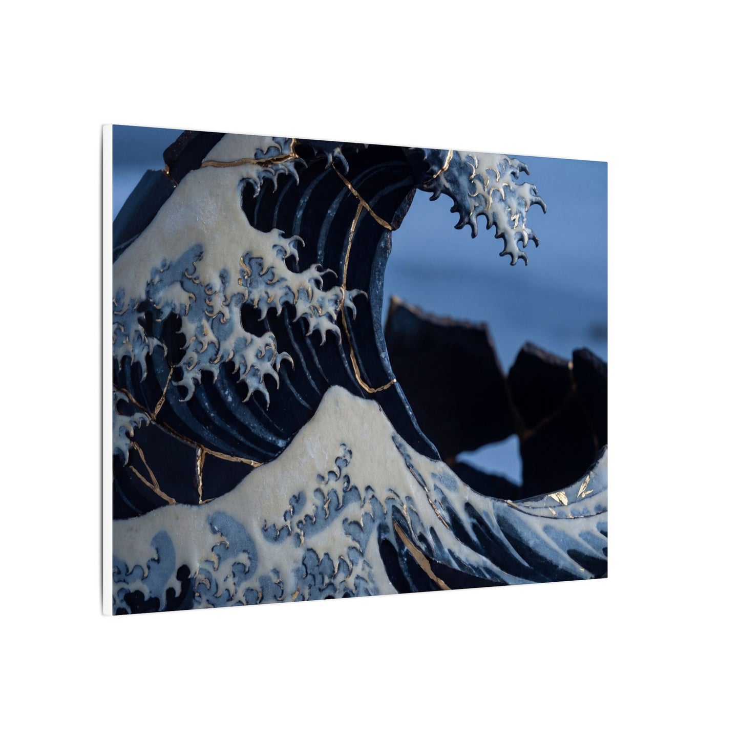 Ocean Wave Canvas Art | Winter Kintsugi Gold Repair Art