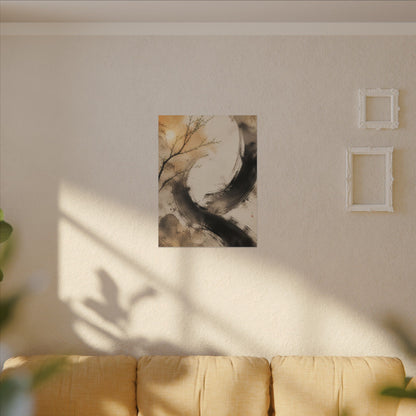 Japandi Ink Brushstroke in Golden Hour | Watercolor Canvas Art