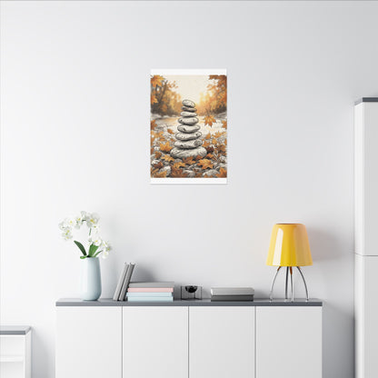 Earthy River Stones Canvas Art - Minimal Line Japandi