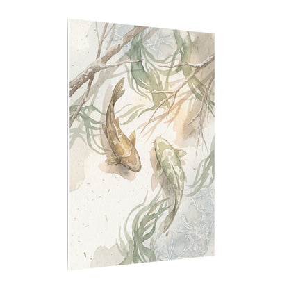 Koi Pond Canvas Art | Winter Japandi Watercolor Art