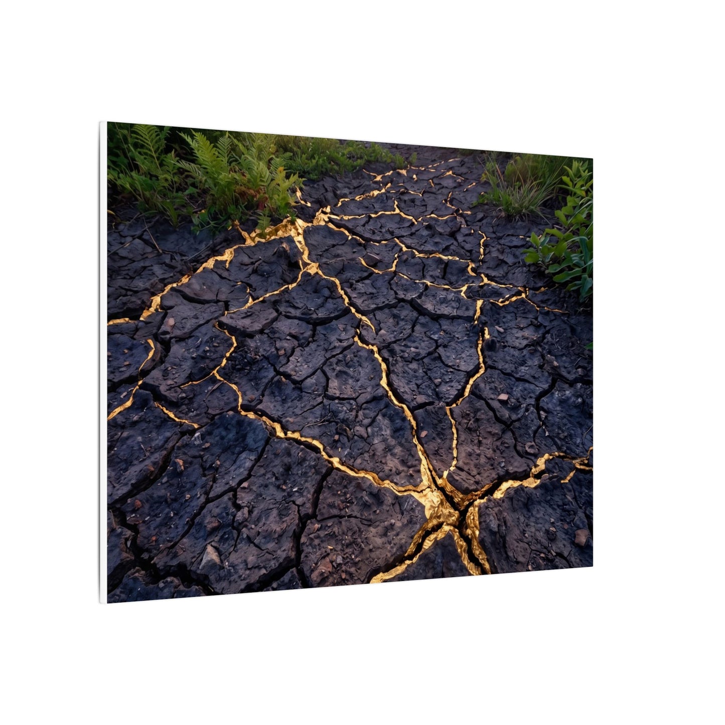 Cracked Earth Canvas Art | Summer Kintsugi Crackle Gold Art