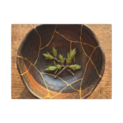 Ceramic Bowl Gold Repair Canvas Art | Resilient Kintsugi Art