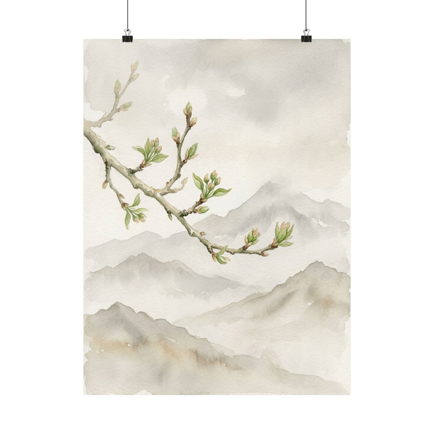 Overcast Mountain Mist Wall Art Print - Japandi Mono No Aware