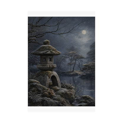 Winter Stone Lantern Japanese Pattern Wall Art Print | Earthy Decor