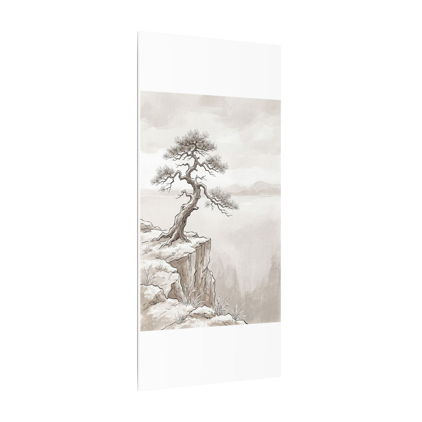 Neutral Pine Tree Canvas Art - Minimal Line Japandi