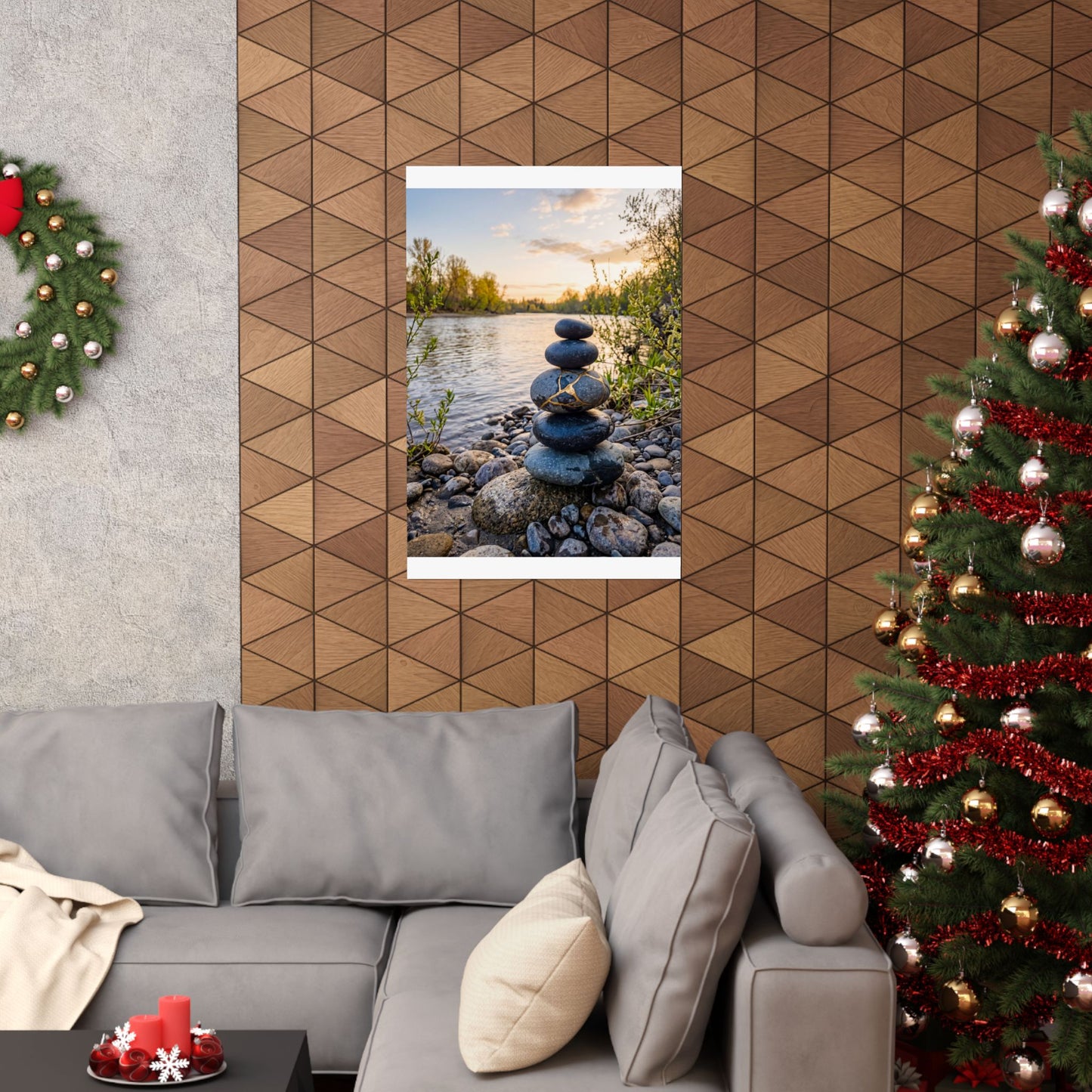 Beautiful River Stones Wall Art Print - Gold Vein Kintsugi