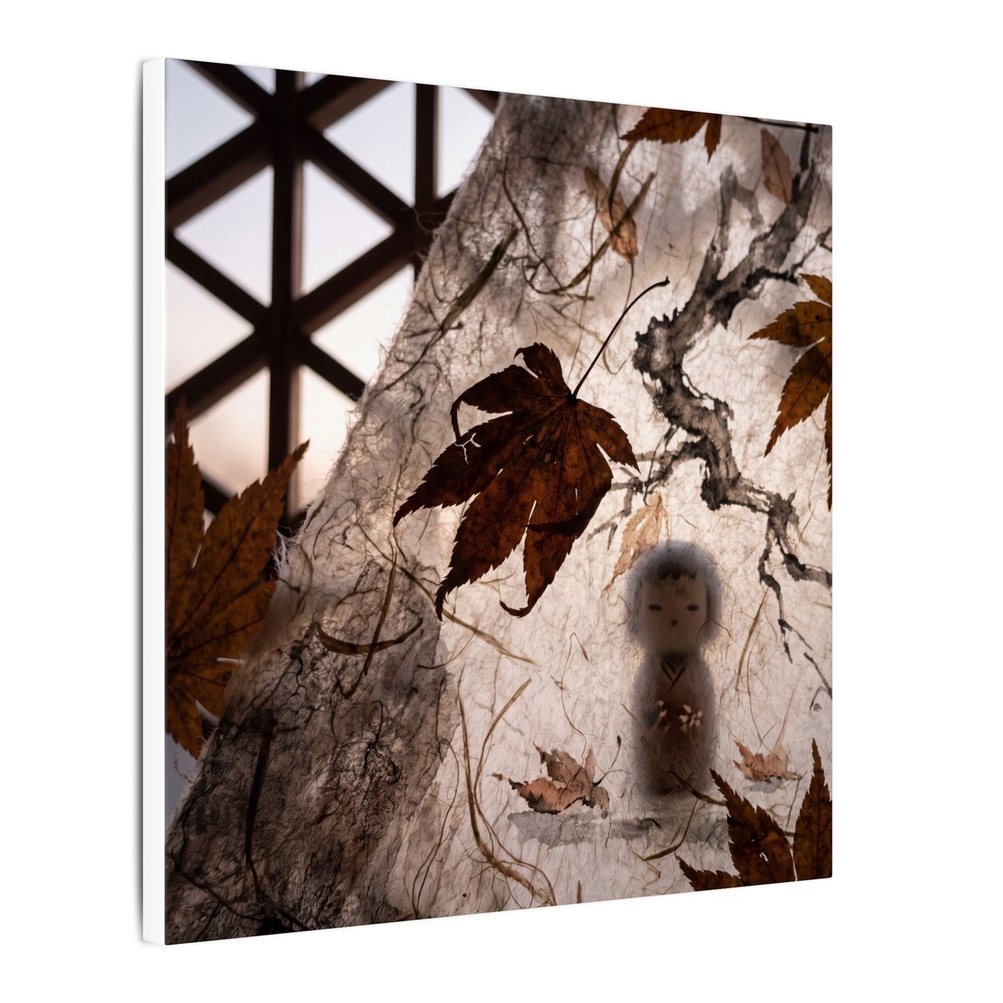 Shoji Screen Autumn Canvas Art | Dark Japandi Atmospheric Design
