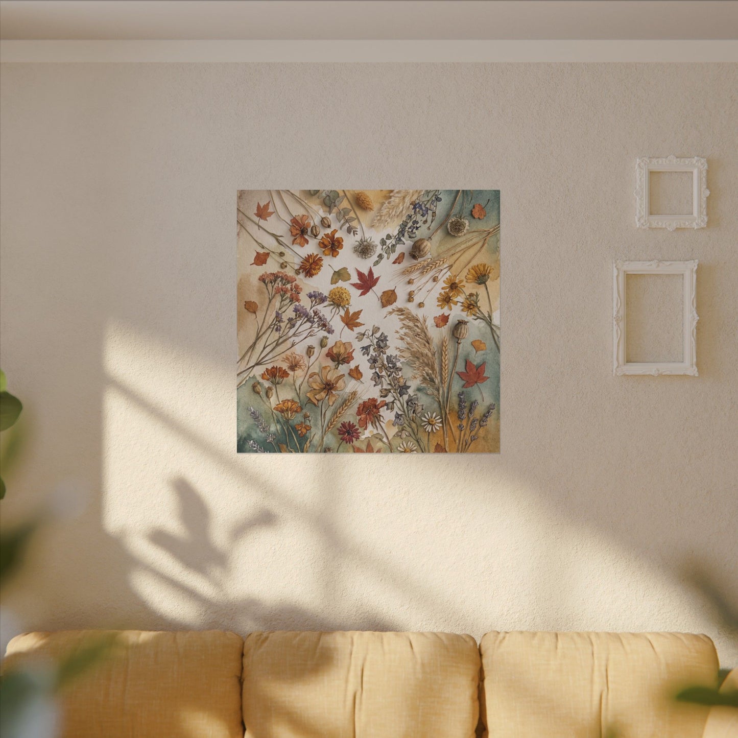 Dried Flowers Canvas Art | Autumn Japandi Watercolor Art