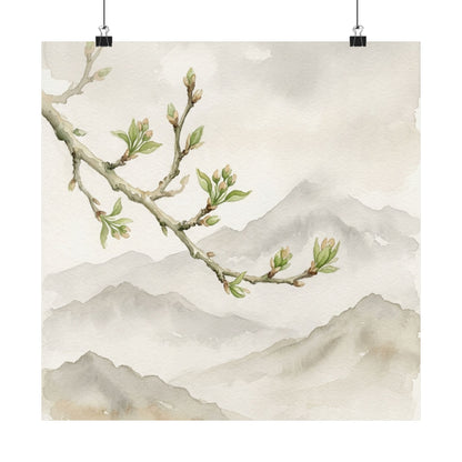 Overcast Mountain Mist Wall Art Print - Japandi Mono No Aware