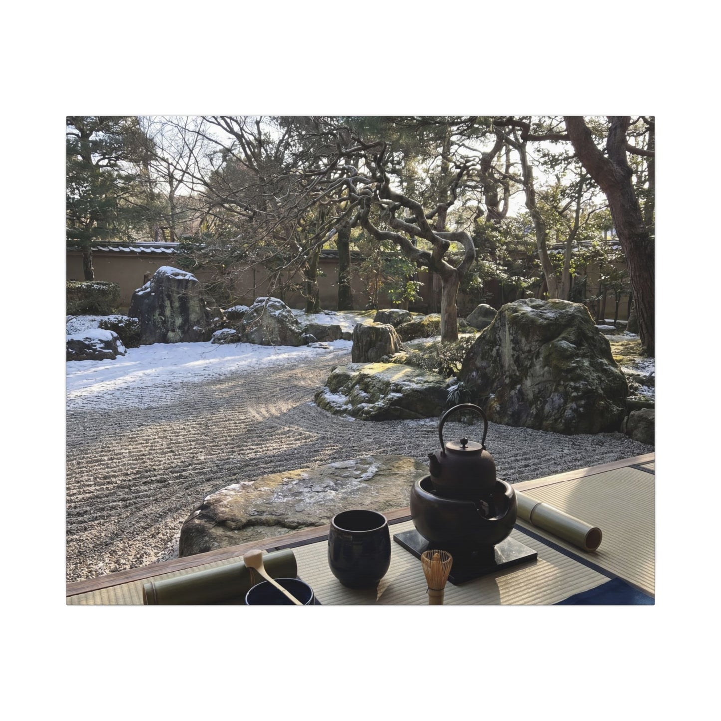 Winter Tea Ceremony Karesansui Canvas Art | Serene Decor