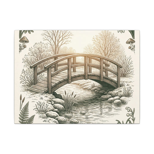 Wooden Bridge Vintage Botanical Canvas Art | Enchanting Cottagecore Art