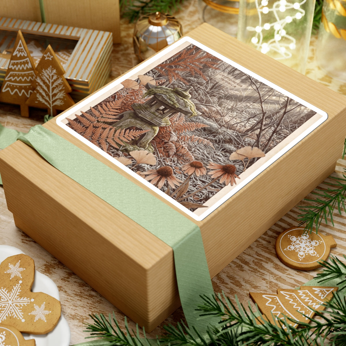 Winter Stone Lantern Herbarium Sticker | Rustic Decor Art Print