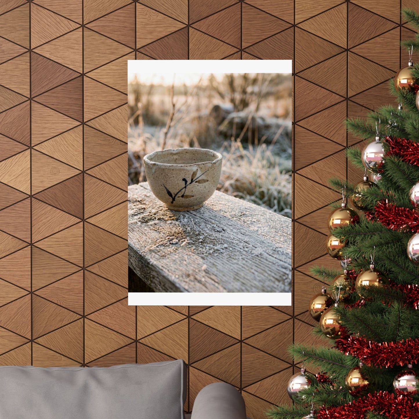 Japandi Ceramic Bowl in Golden Hour | Japanese Pattern Wall Art Print