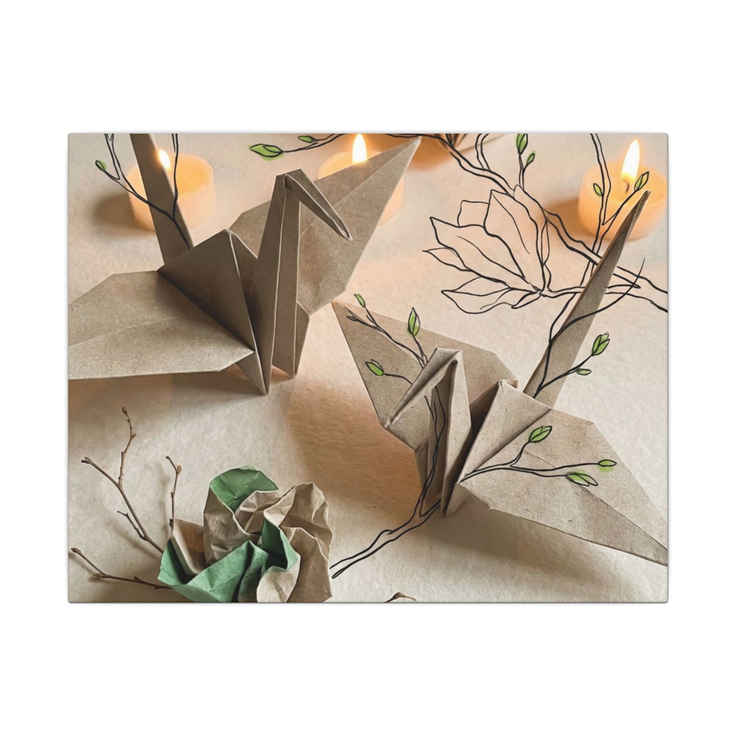 Paper Fold Spring Canvas Art | Japandi Earthy Design