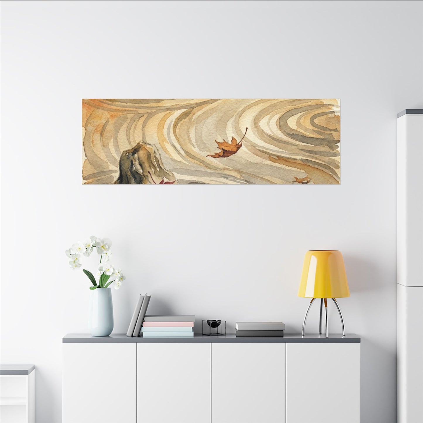 Autumn Rock Garden Watercolor Canvas Art | Neutral Decor