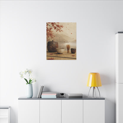 Tea Ceremony Canvas Art | Autumn Kintsugi Gold Vein Art