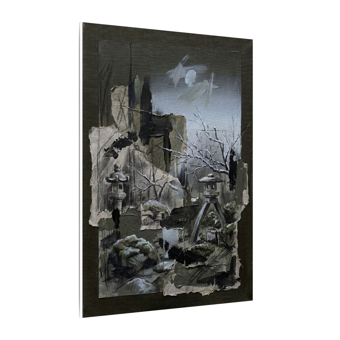 Winter Moonlit Garden Dark Texture Canvas Art | Moody Decor