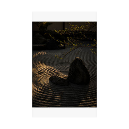 Golden Hour Rock Garden Wall Art Print - Dark Japandi Ma