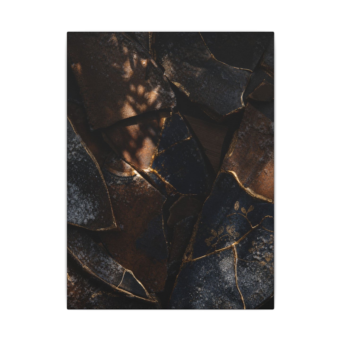 Fukinsei Broken Pottery Canvas Art - Dark Japandi Dark Texture