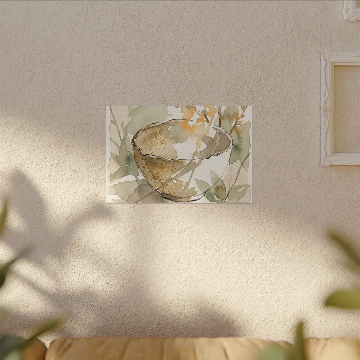 Spring Ceramic Bowl Watercolor Canvas Art | Neutral Decor