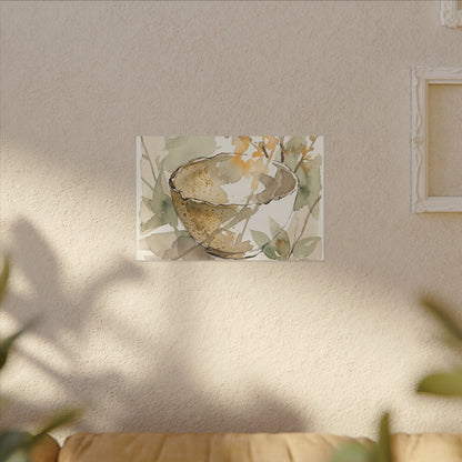 Spring Ceramic Bowl Watercolor Canvas Art | Neutral Decor