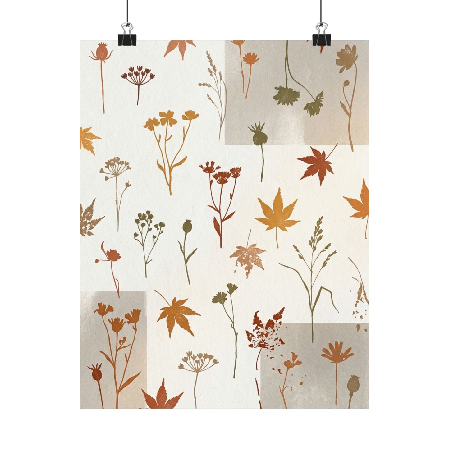 Warm Dried Flowers Wall Art Print - Japanese Pattern Japandi