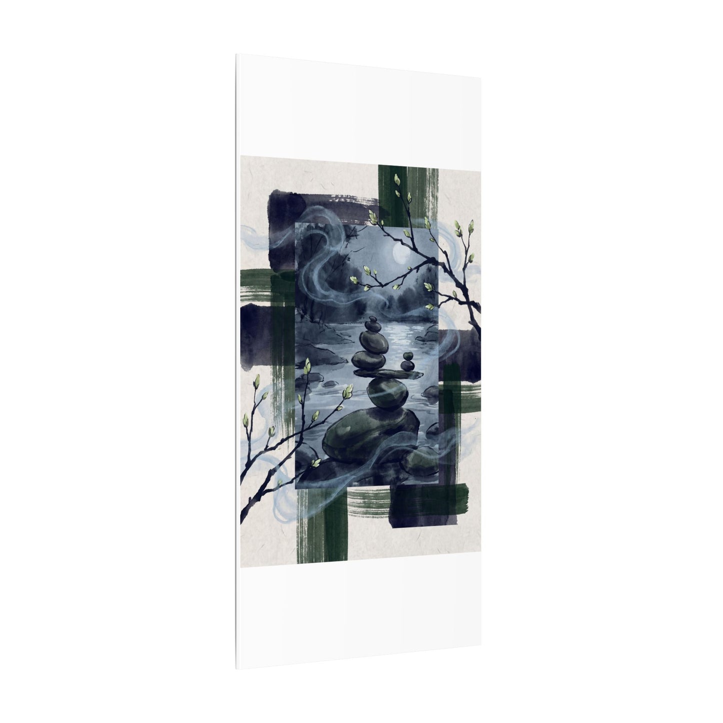 Moonlight River Stones Canvas Art - Zen Shibui