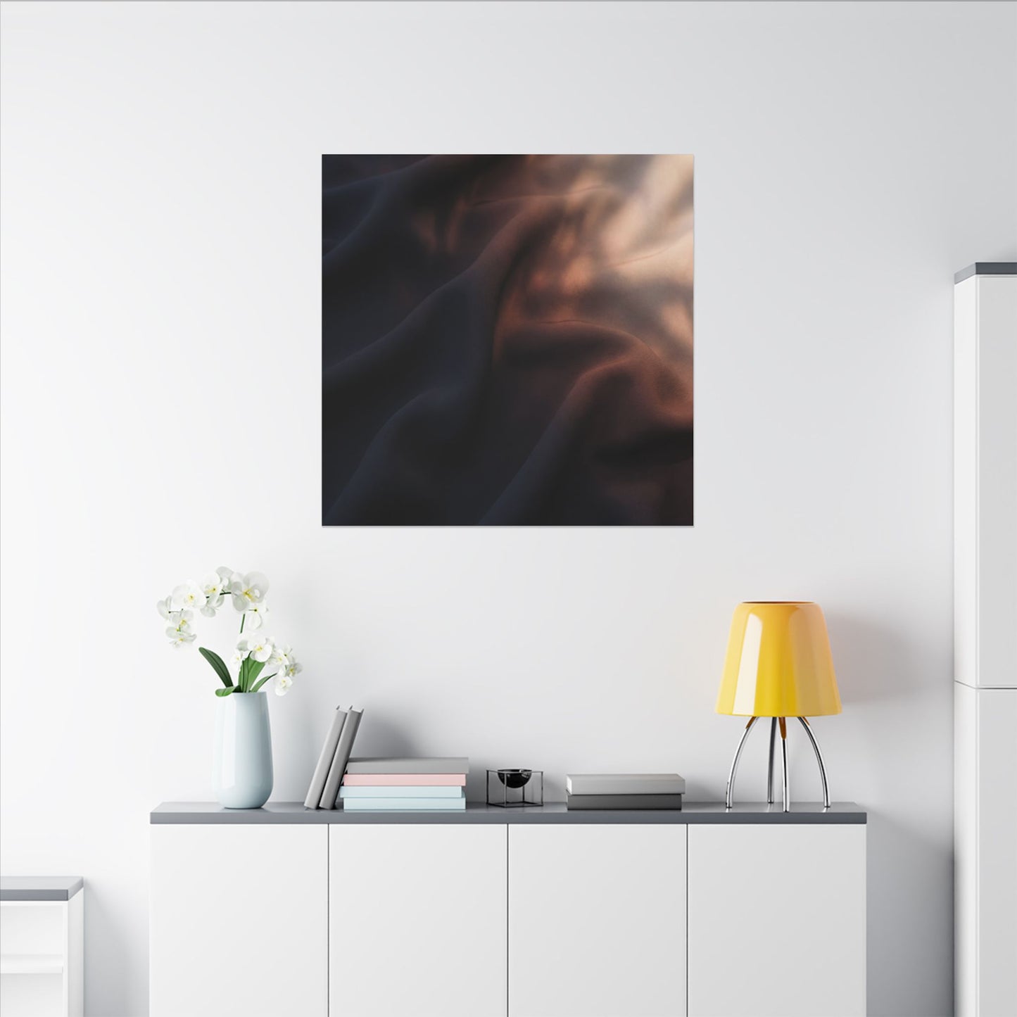 Dark Japandi Silk Drape in Dawn | Shadow Zen Canvas Art