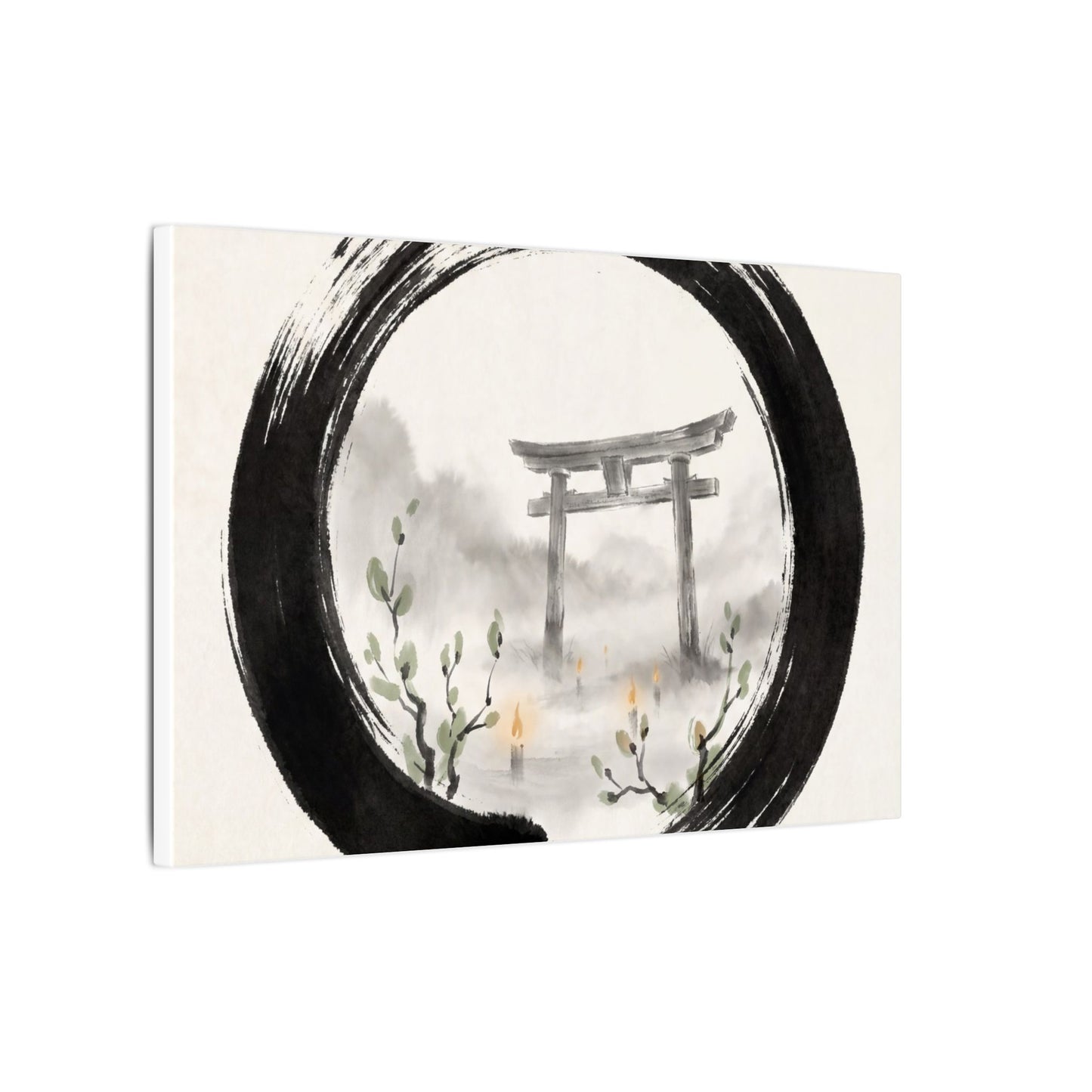 Spring Torii Gate Enso Canvas Art | Tranquil Decor