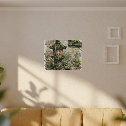 Stone Lantern Watercolor Canvas Art | Elegant Japandi Art