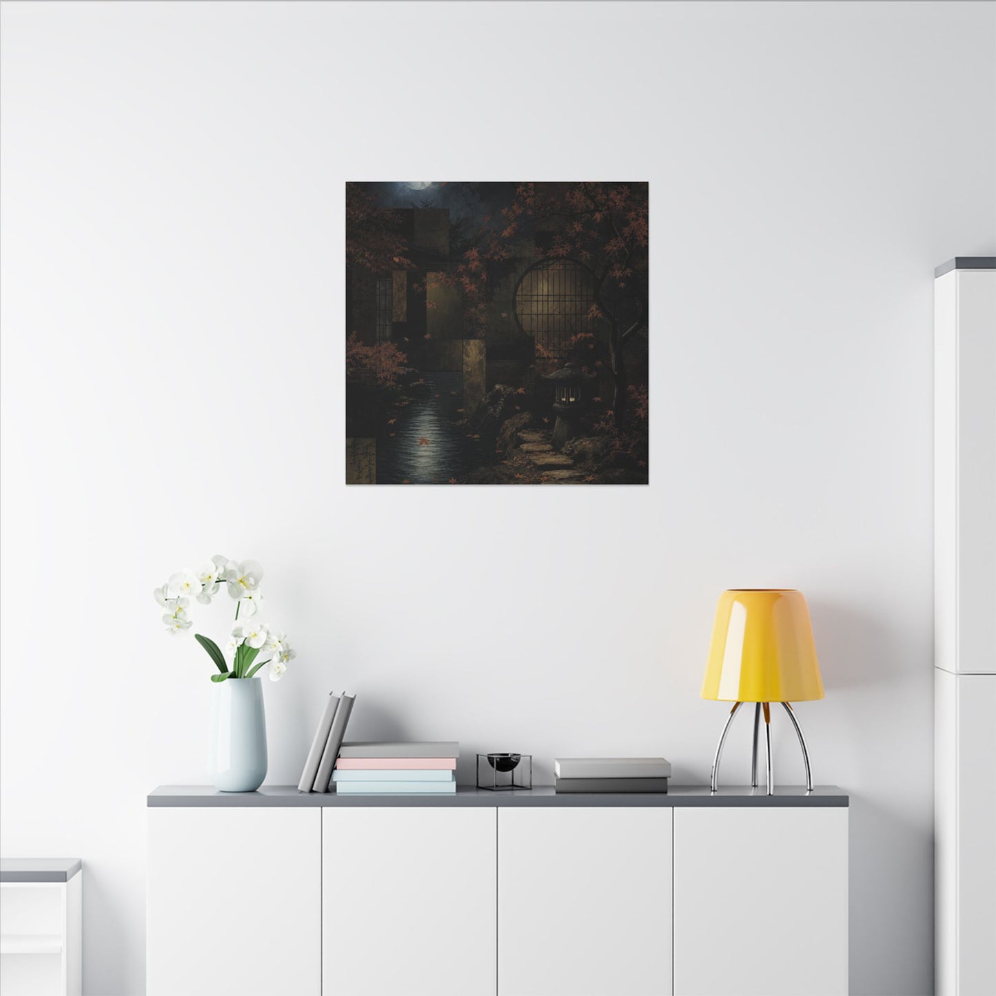 Moonlight Moonlit Garden Canvas Art - Dark Japandi Shibui